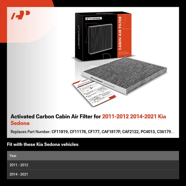 Activated Carbon Cabin Air Filter for 2011-2012 2014-2021 Kia Sedona