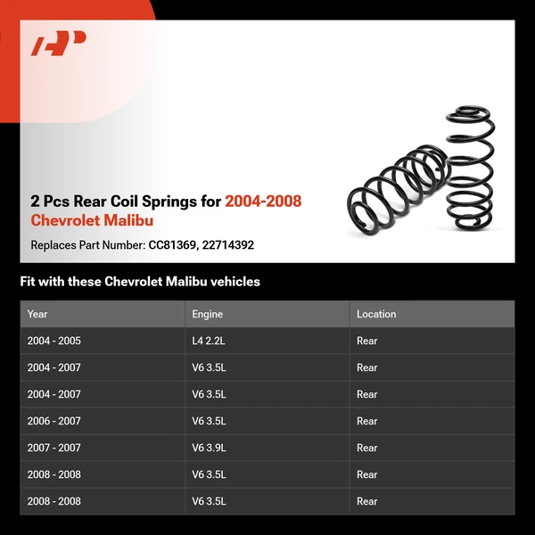 2 Pcs Rear Coil Springs for 2004-2008 Chevrolet Malibu
