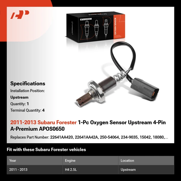 2011-2013 Subaru Forester 1-Pc Oxygen Sensor Upstream 4-Pin A-Premium APOS0650