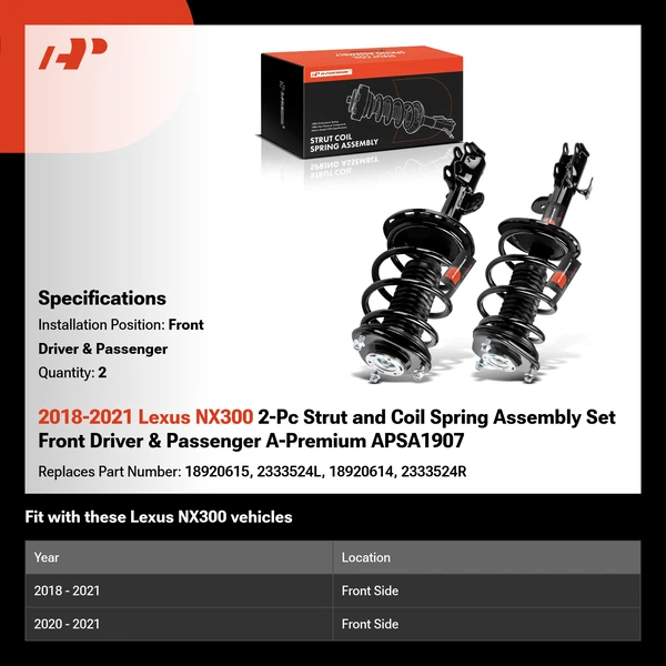 2018-2021 Lexus NX300 2-Pc Strut and Coil Spring Assembly Set Front Driver & Passenger A-Premium APSA1907