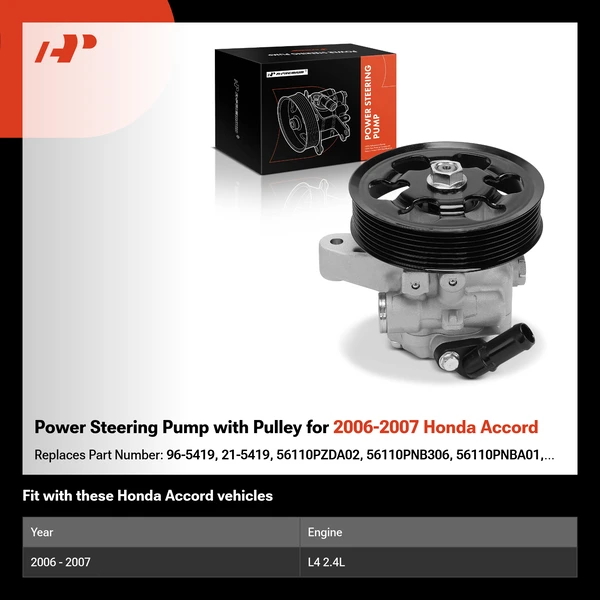 Power Steering Pump with Pulley for 2006-2007 Honda Accord