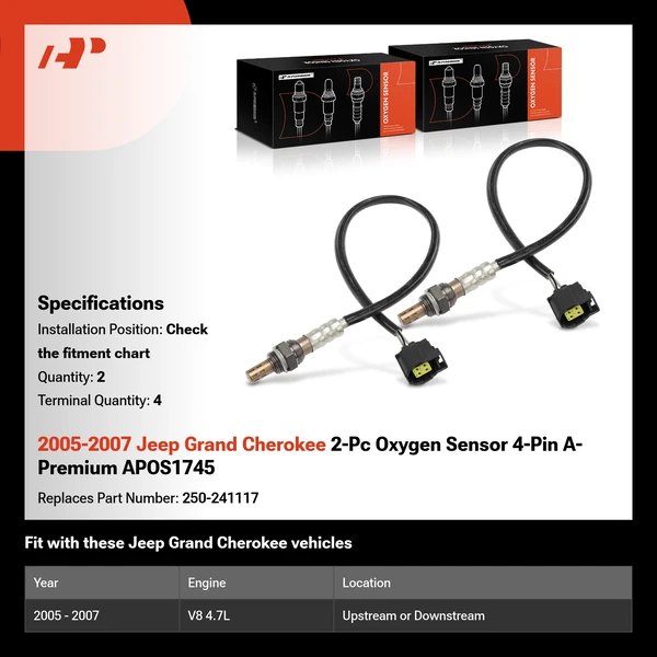 2005-2007 Jeep Grand Cherokee 2-Pc Oxygen Sensor 4-Pin A-Premium APOS1745