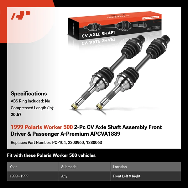 1999 Polaris Worker 500 2-Pc CV Axle Shaft Assembly Front Driver & Passenger A-Premium APCVA1889