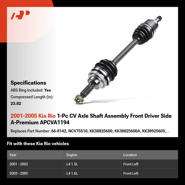 2001-2005 Kia Rio 1-Pc CV Axle Shaft Assembly Front Driver Side A-Premium APCVA1194