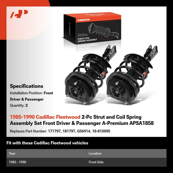1985-1990 Cadillac Fleetwood 2-Pc Strut and Coil Spring Assembly Set Front Driver & Passenger A-Premium APSA1858