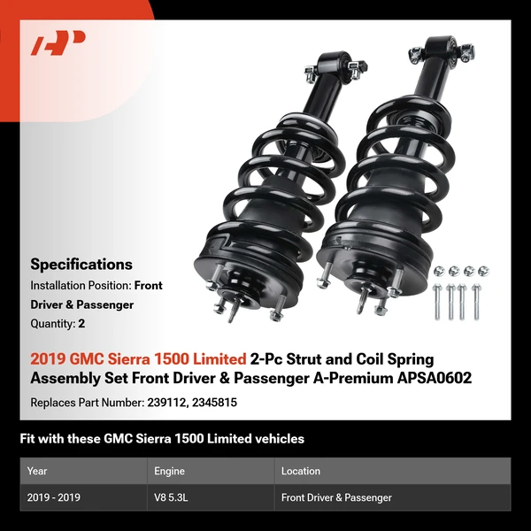 2019 GMC Sierra 1500 Limited 2-Pc Strut and Coil Spring Assembly Set Front Driver & Passenger A-Premium APSA0602