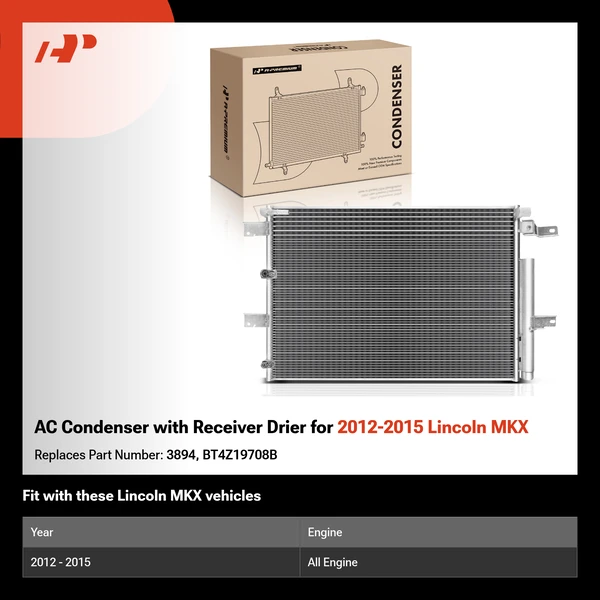 AC Condenser with Receiver Drier for 2012-2015 Lincoln MKX