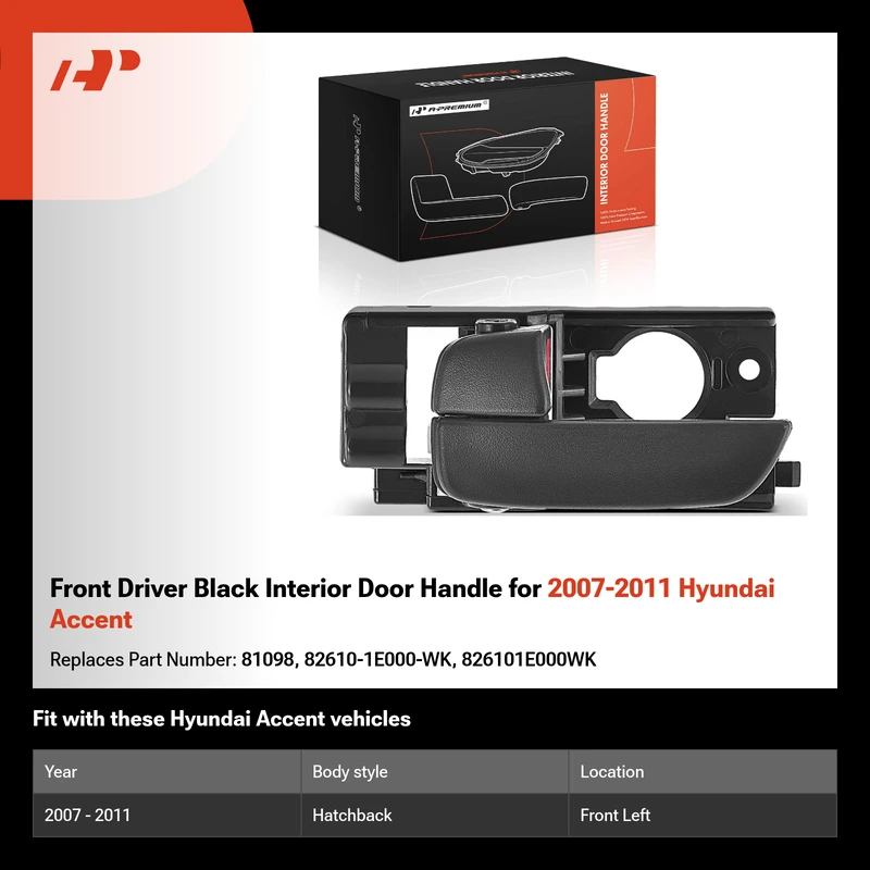 Front Driver Black Interior Door Handle for 2007-2011 Hyundai Accent