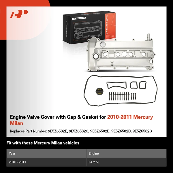 Engine Valve Cover with Cap & Gasket for 2010-2011 Mercury Milan