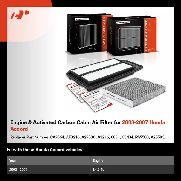 Engine & Activated Carbon Cabin Air Filter for 2003-2007 Honda Accord