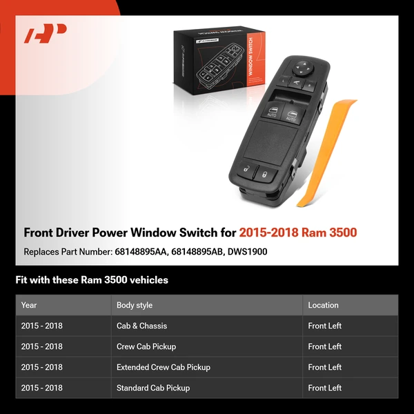Front Driver Power Window Switch for 2015-2018 Ram 3500