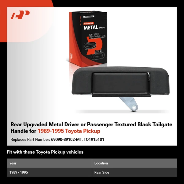 Rear Upgraded Metal Driver or Passenger Textured Black Tailgate Handle for 1989-1995 Toyota Pickup