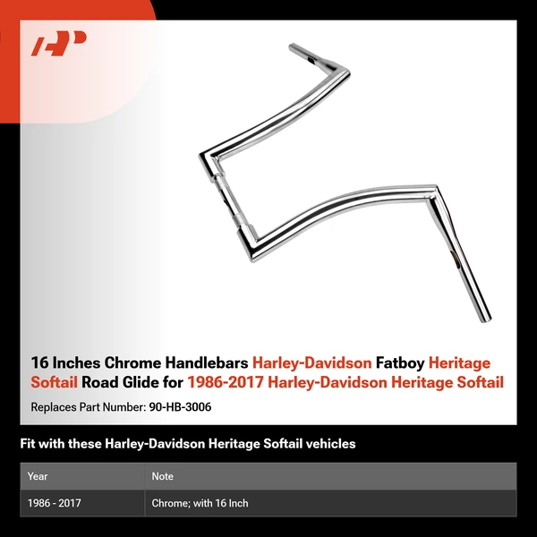 16 Inches Chrome Handlebars Harley-Davidson Fatboy Heritage Softail Road Glide for 1986-2017 Harley-Davidson Heritage Softail