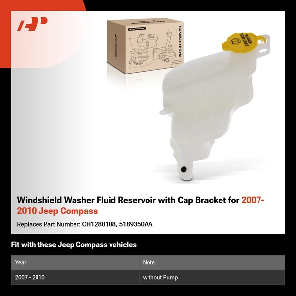 Windshield Washer Fluid Reservoir with Cap Bracket for 2007-2010 Jeep Compass