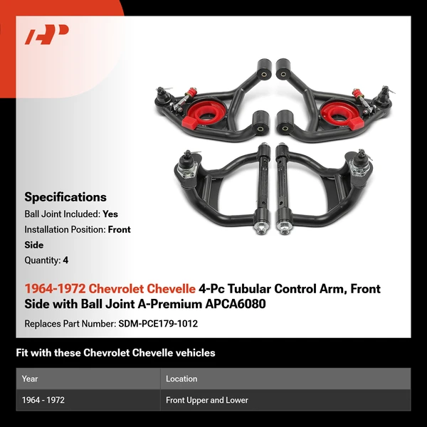 1964-1972 Chevrolet Chevelle 4-Pc Tubular Control Arm, Front Side with Ball Joint A-Premium APCA6080