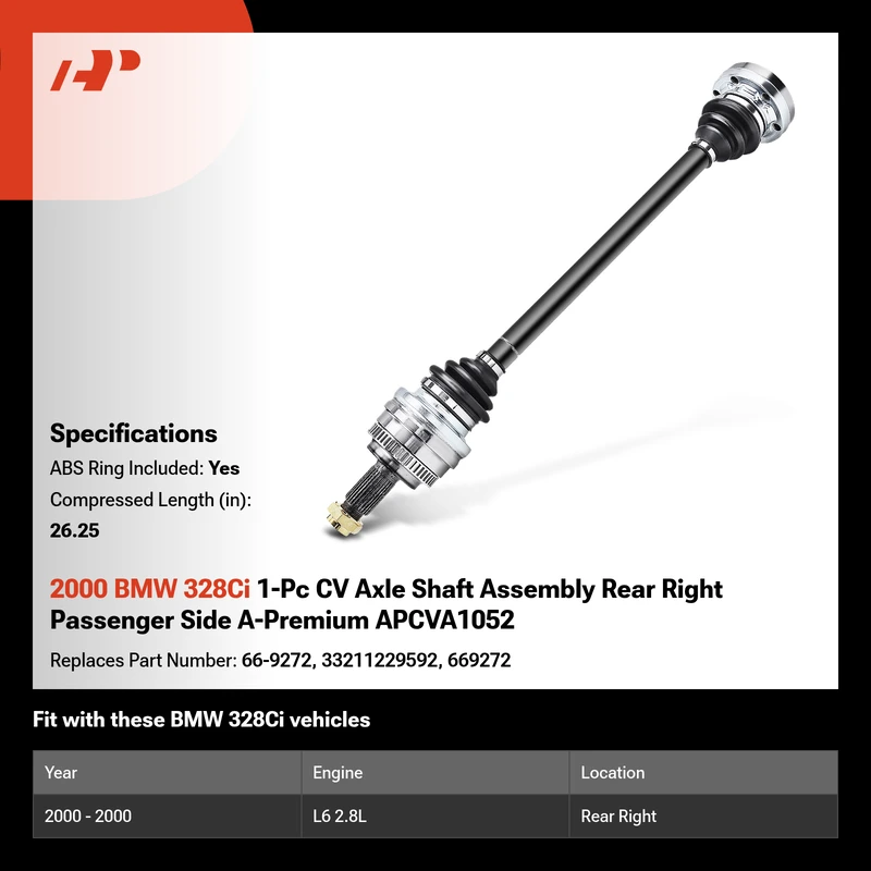 2000 BMW 328Ci 1-Pc CV Axle Shaft Assembly Rear Right Passenger Side A-Premium APCVA1052