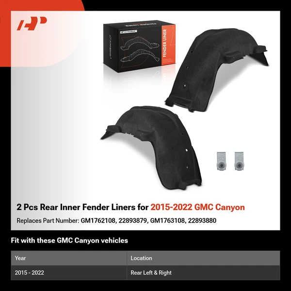 2 Pcs Rear Inner Fender Liners for 2015-2022 GMC Canyon