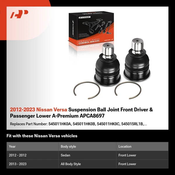 2012-2023 Nissan Versa Suspension Ball Joint Front Driver & Passenger Lower A-Premium APCA8697