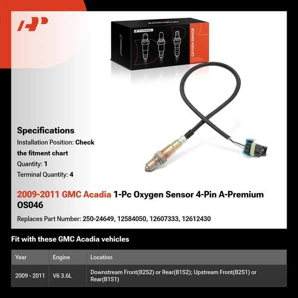 2009-2011 GMC Acadia 1-Pc Oxygen Sensor 4-Pin A-Premium OS046