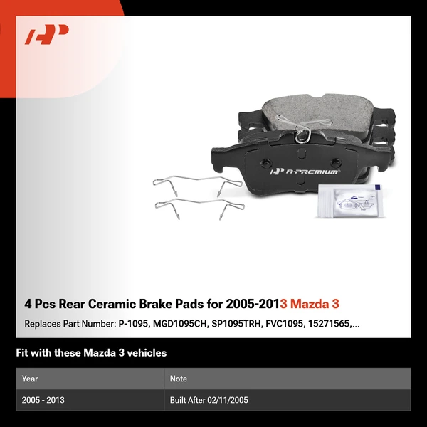 4 Pcs Rear Ceramic Brake Pads for 2005-2013 Mazda 3