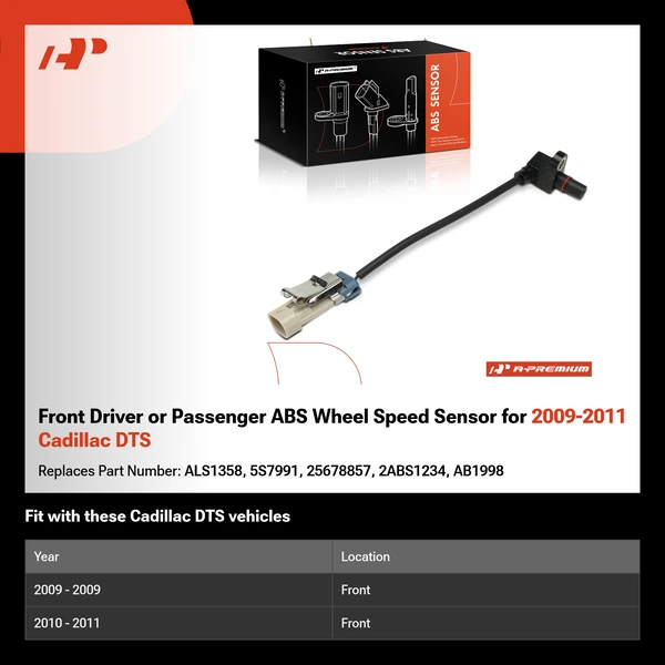Front Driver or Passenger ABS Wheel Speed Sensor for 2009-2011 Cadillac DTS