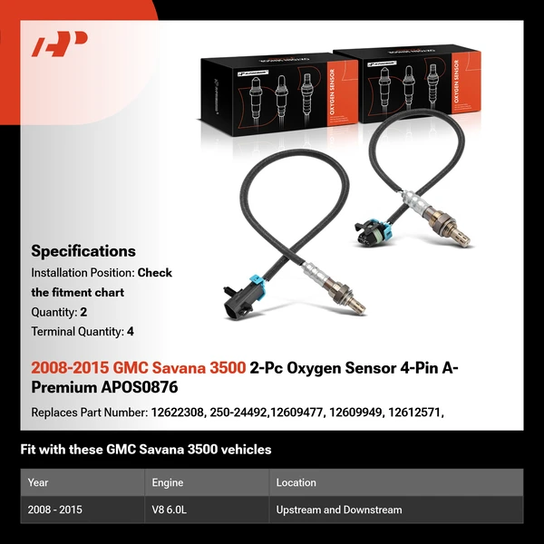 2008-2015 GMC Savana 3500 2-Pc Oxygen Sensor 4-Pin A-Premium APOS0876