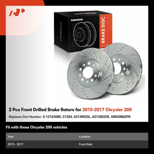2 Pcs Front Drilled Brake Rotors for 2015-2017 Chrysler 200