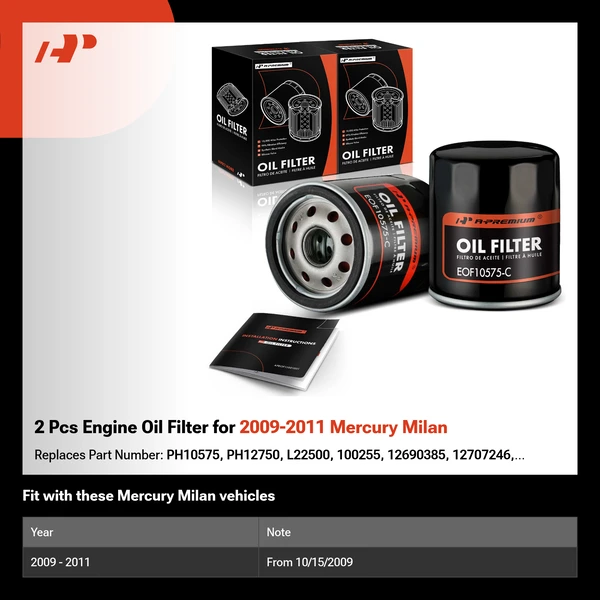 2 Pcs Engine Oil Filter for 2009-2011 Mercury Milan