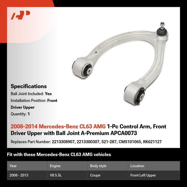 2008-2014 Mercedes-Benz CL63 AMG 1-Pc Control Arm, Front Driver Upper with Ball Joint A-Premium APCA0073