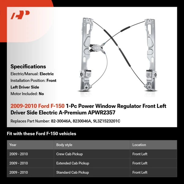 2009-2010 Ford F-150 1-Pc Power Window Regulator Front Left Driver Side Electric A-Premium APWR2357