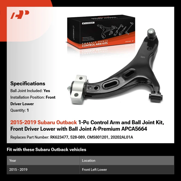 2015-2019 Subaru Outback 1-Pc Control Arm and Ball Joint Kit, Front Driver Lower with Ball Joint A-Premium APCA5664