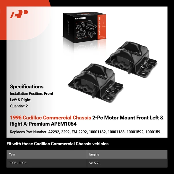 1996 Cadillac Commercial Chassis 2-Pc Motor Mount Front Left & Front Right A-Premium APEM1054
