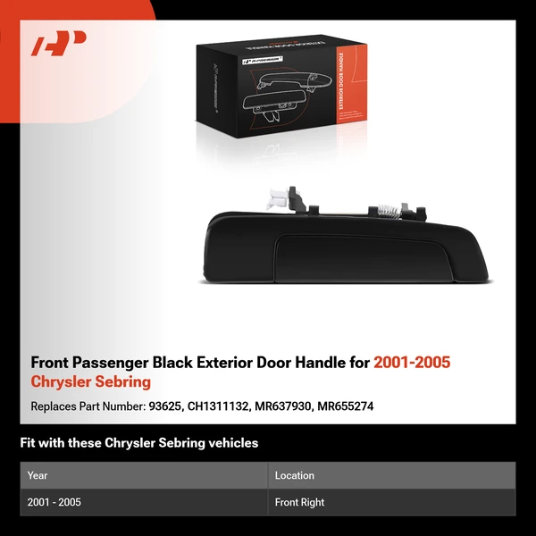 Front Passenger Black Exterior Door Handle for 2001-2005 Chrysler Sebring