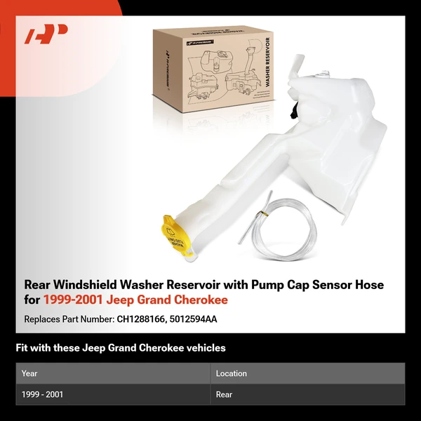 Rear Windshield Washer Reservoir with Pump Cap Sensor Hose for 1999-2001 Jeep Grand Cherokee