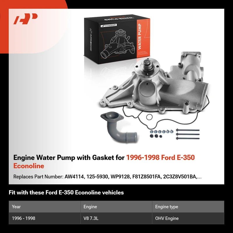 Engine Water Pump with Gasket for 1996-1998 Ford E-350 Econoline