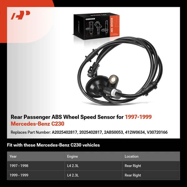 Rear Passenger ABS Wheel Speed Sensor for 1997-1999 Mercedes-Benz C230