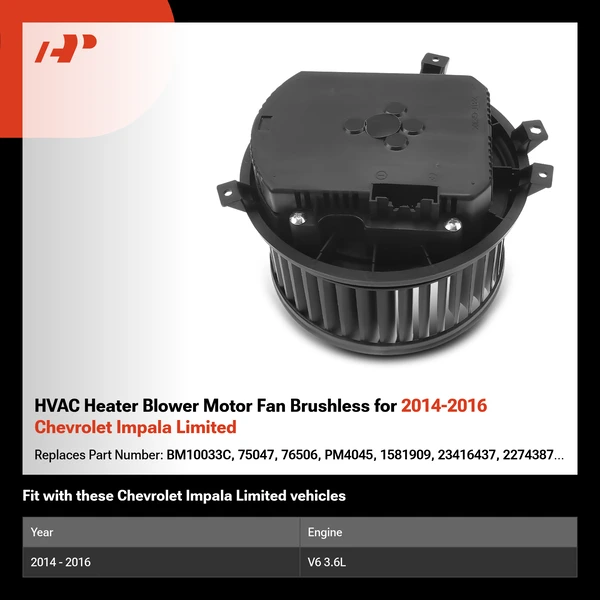 HVAC Heater Blower Motor Fan Brushless for 2014-2016 Chevrolet Impala Limited