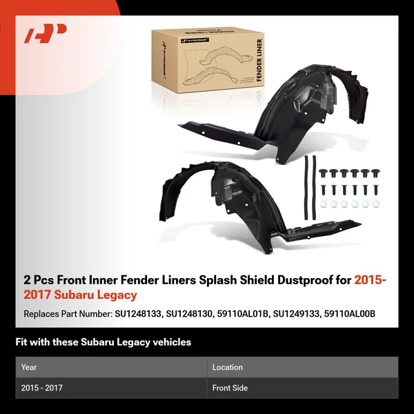 2 Pcs Front Inner Fender Liners Splash Shield Dustproof for 2015-2017 Subaru Legacy