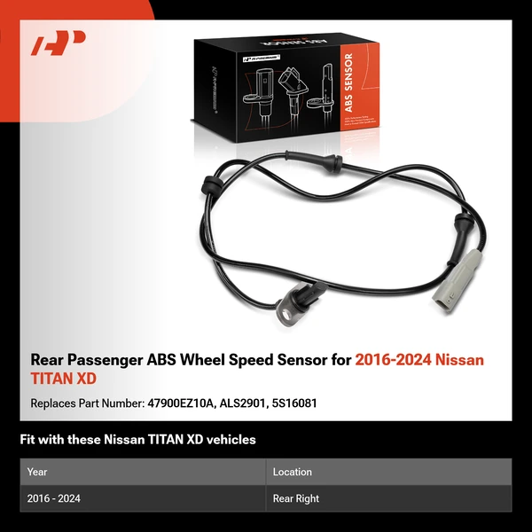Rear Passenger ABS Wheel Speed Sensor for 2016-2024 Nissan TITAN XD
