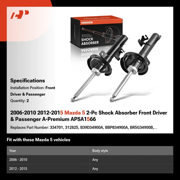 2006-2010 2012-2015 Mazda 5 2-Pc Shock Absorber Front Driver & Passenger A-Premium APSA1566