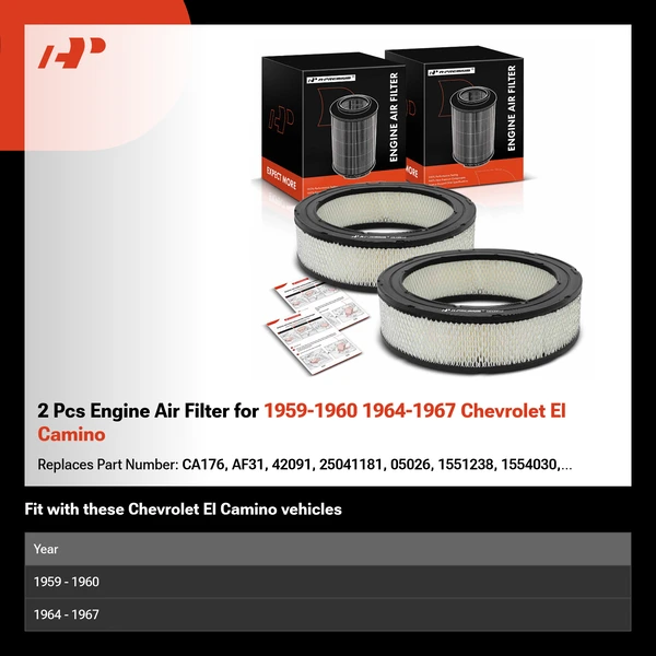 2 Pcs Engine Air Filter for 1959-1960 1964-1967 Chevrolet El Camino