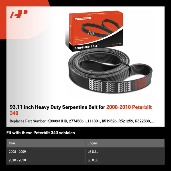 93.11 inch Heavy Duty Serpentine Belt for 2008-2010 Peterbilt 340