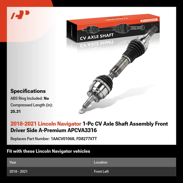 2018-2021 Lincoln Navigator 1-Pc CV Axle Shaft Assembly Front Driver Side A-Premium APCVA3316