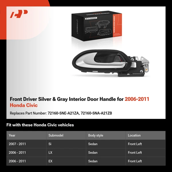 Front Driver Silver & Gray Interior Door Handle for 2006-2011 Honda Civic