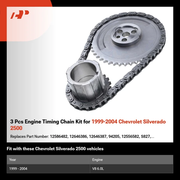 3 Pcs Engine Timing Chain Kit for 1999-2004 Chevrolet Silverado 2500