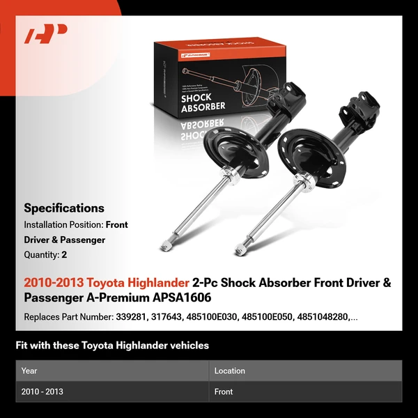 2010-2013 Toyota Highlander 2-Pc Shock Absorber Front Driver & Passenger A-Premium APSA1606