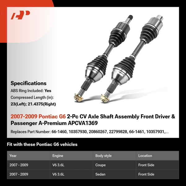 2007-2009 Pontiac G6 2-Pc CV Axle Shaft Assembly Front Driver & Passenger A-Premium APCVA1369