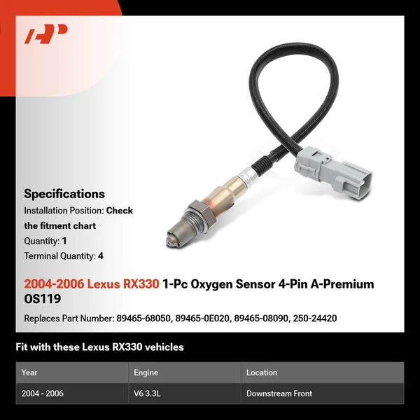 2004-2006 Lexus RX330 1-Pc Oxygen Sensor 4-Pin A-Premium OS119