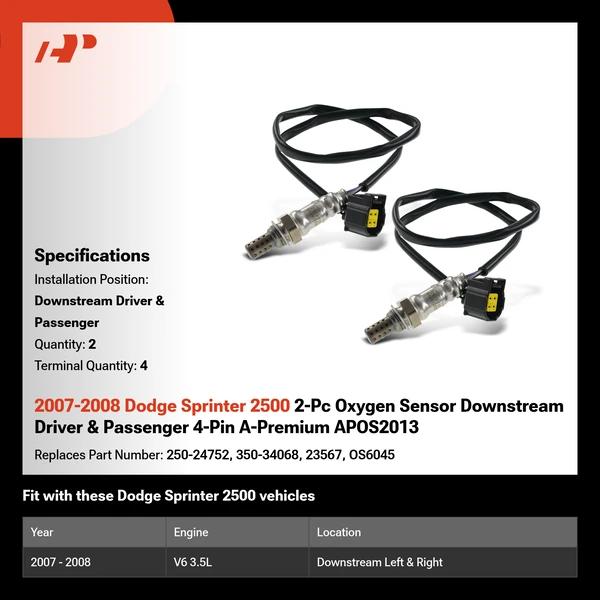 2007-2008 Dodge Sprinter 2500 2-Pc Oxygen Sensor Downstream Driver & Passenger 4-Pin A-Premium APOS2013