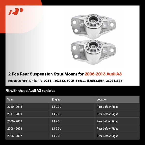 2 Pcs Rear Suspension Strut Mount for 2006-2013 Audi A3